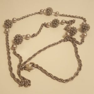 LOFT Long Silver Bead & Pearl Necklace